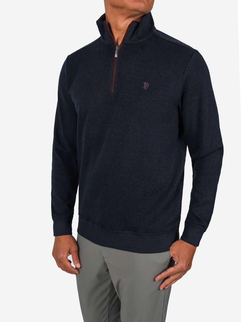 Troyer Yaka Fermuarlı Lacivert Sweatshirt