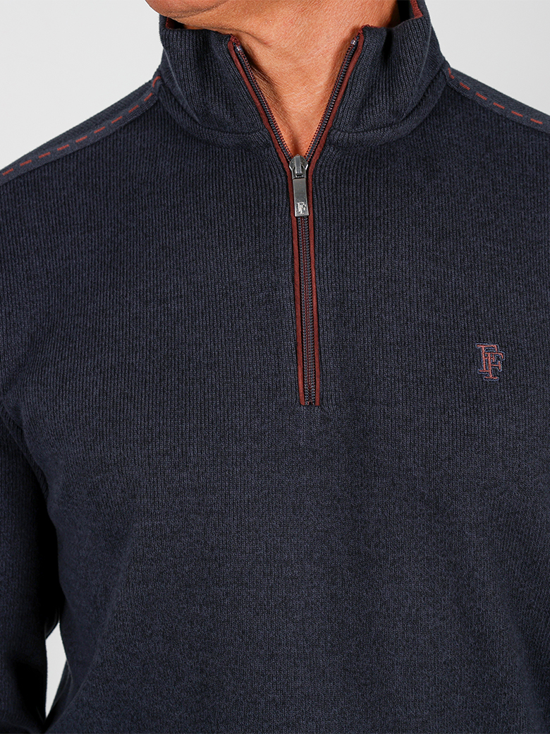 Troyer Yaka Fermuarlı Lacivert Sweatshirt