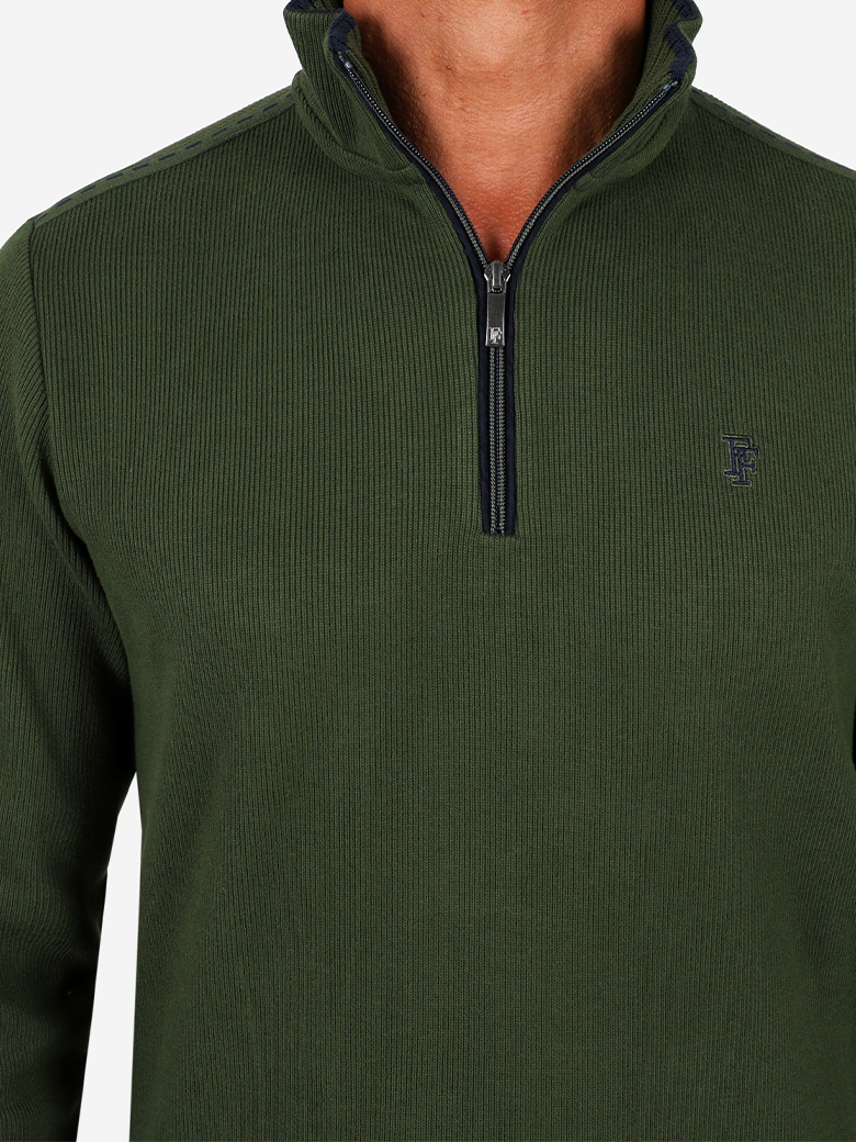 Troyer Yaka Fermuarlı Yeşil Sweatshirt