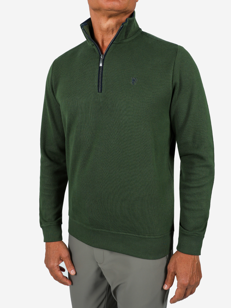 Troyer Yaka Fermuarlı Yeşil Sweatshirt