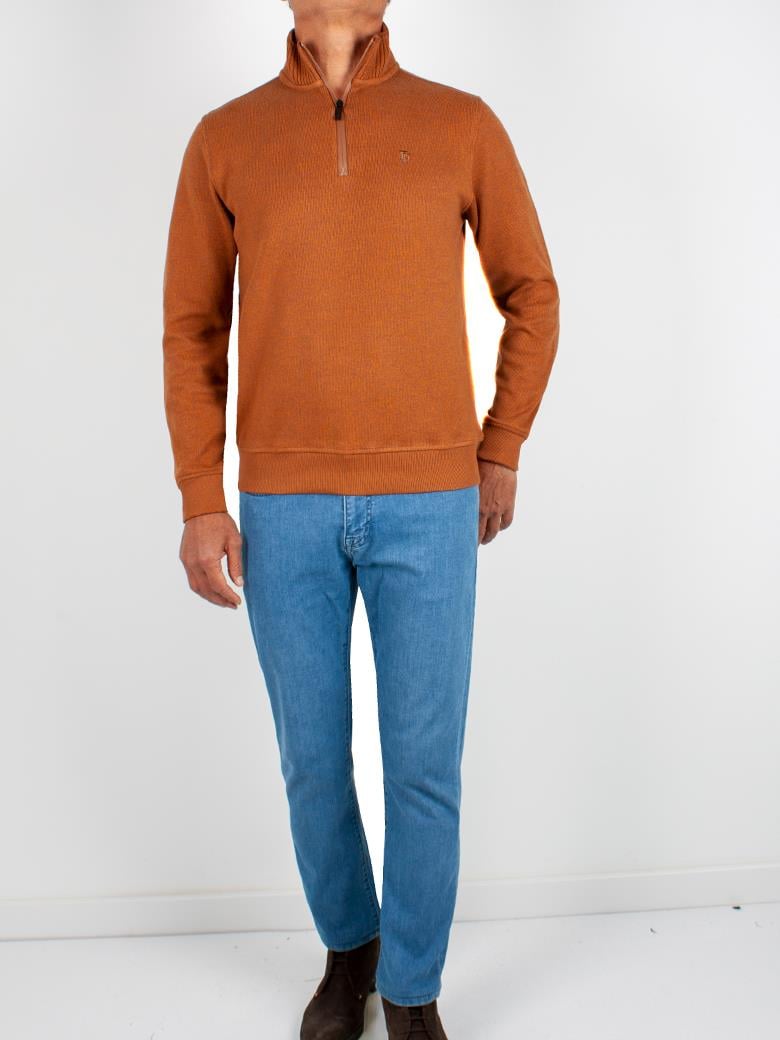 Troyer Yaka Hardal Fermuarlı Pamuk Sweatshirt