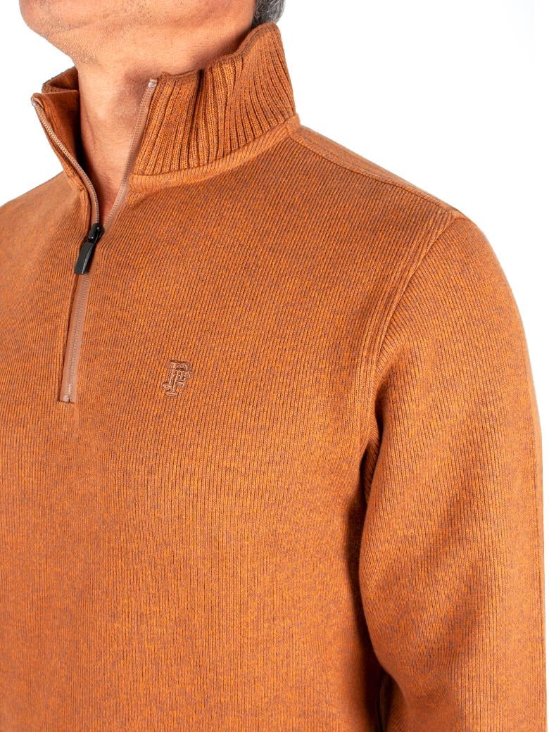 Troyer Yaka Hardal Fermuarlı Pamuk Sweatshirt
