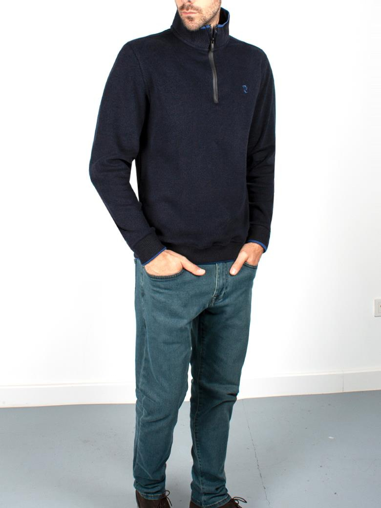 Standart Fit Troyer Yaka Lacivert Fermuarlı Pamuk Sweatshirt