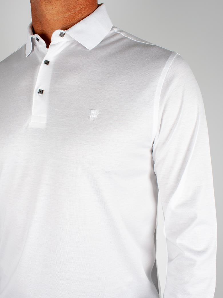 Uzun Kollu Merserize Pamuk Beyaz Polo Shirt