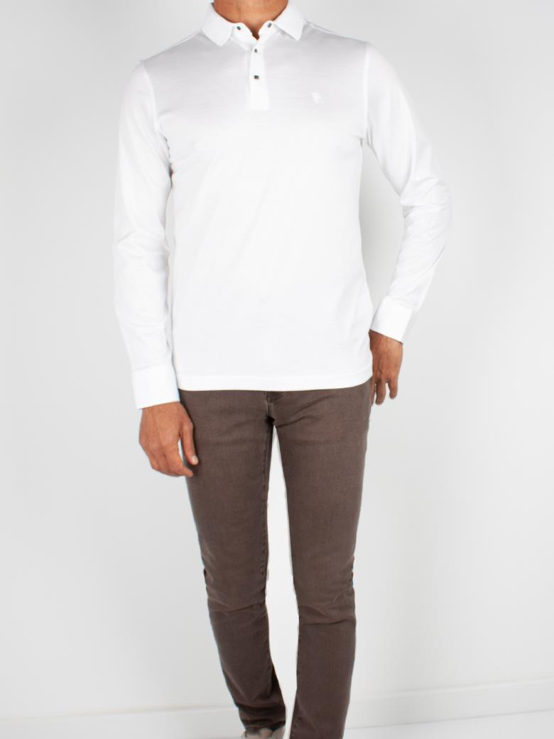 Uzun Kollu Merserize Pamuk Beyaz Polo Shirt