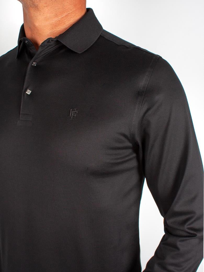 Uzun Kollu Merserize Pamuk Siyah Polo Shirt