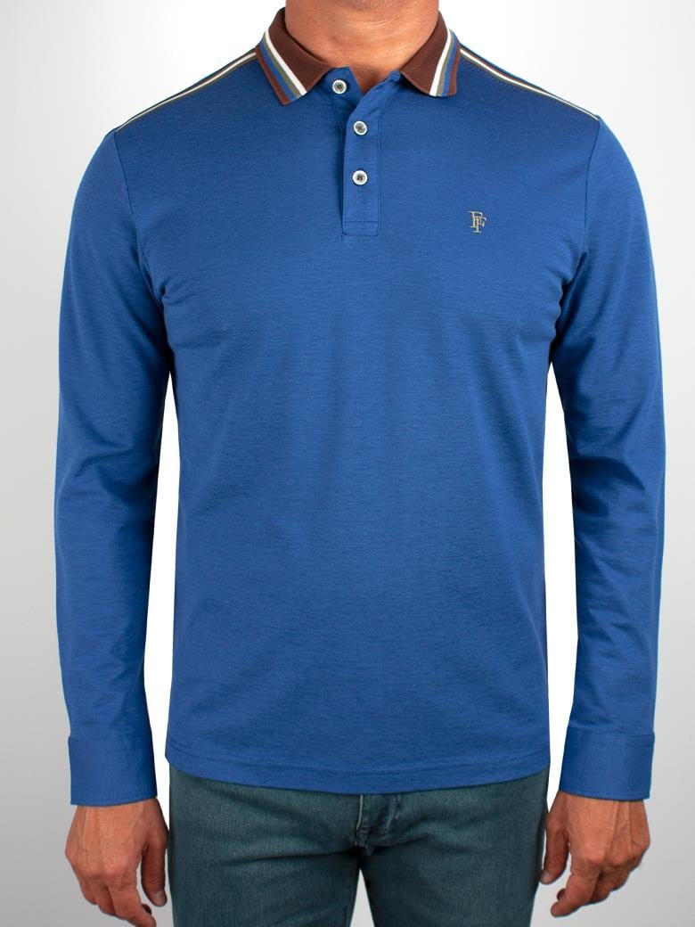 Uzun Kollu Saks Merserize Pike Polo Shirt