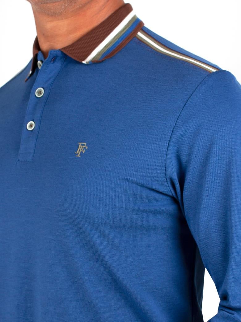 Uzun Kollu Saks Merserize Pike Polo Shirt