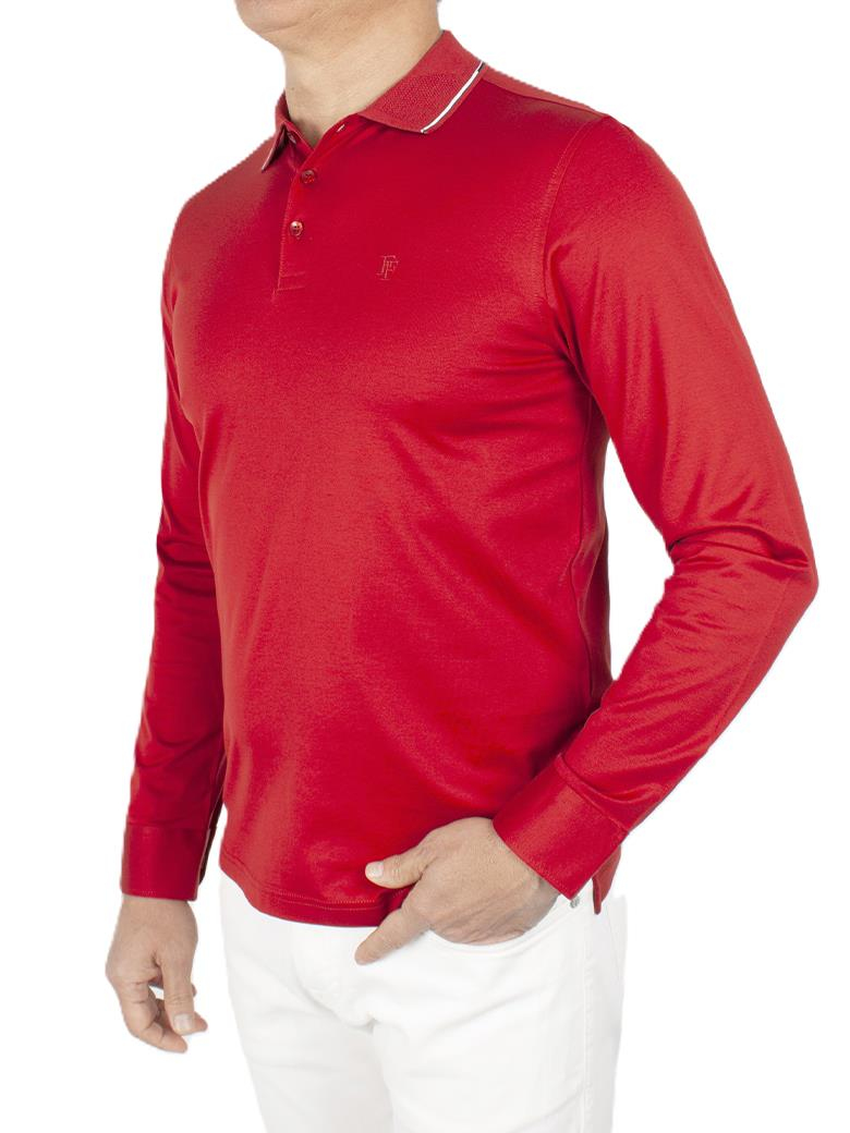 Uzun Kollu Yaka Detaylı Merserize Pamuk Kiremit Polo Shirt