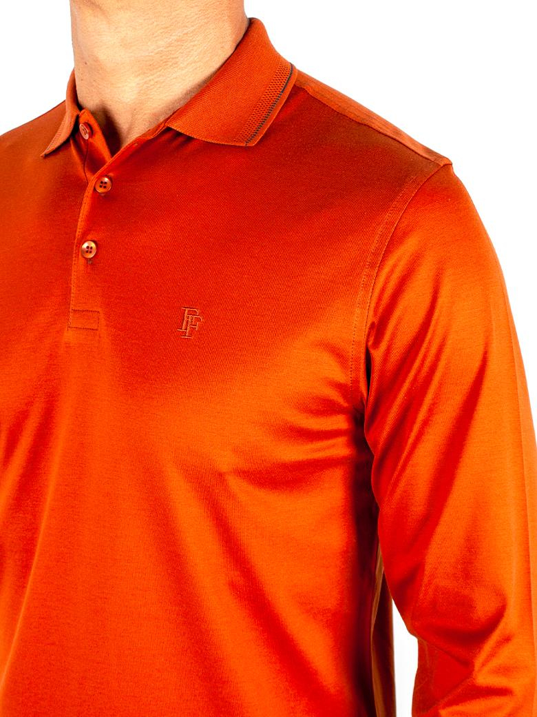 Uzun Kollu Yaka Detaylı Merserize Pamuk Kiremit Polo Shirt