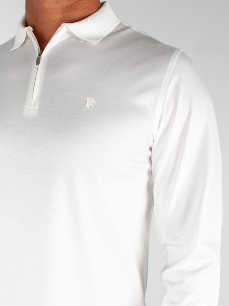 Uzun Kollu Yaka Detaylı Merserize Pamuk Ekru Polo Shirt