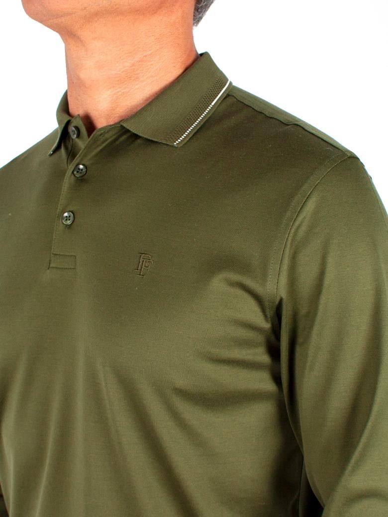 Uzun Kollu Yaka Detaylı Merserize Pamuk Haki Polo Shirt