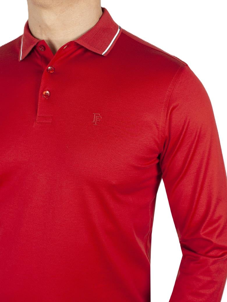 Uzun Kollu Yaka Detaylı Merserize Pamuk Kiremit Polo Shirt