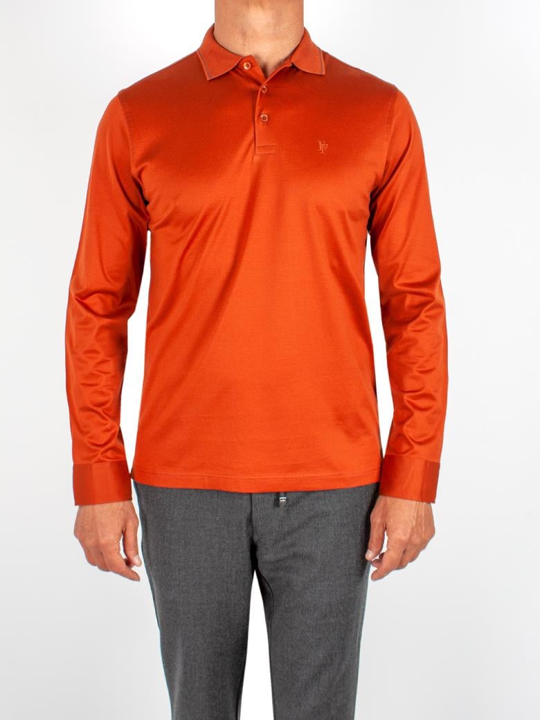 Uzun Kollu Yaka Detaylı Merserize Pamuk Kiremit Polo Shirt