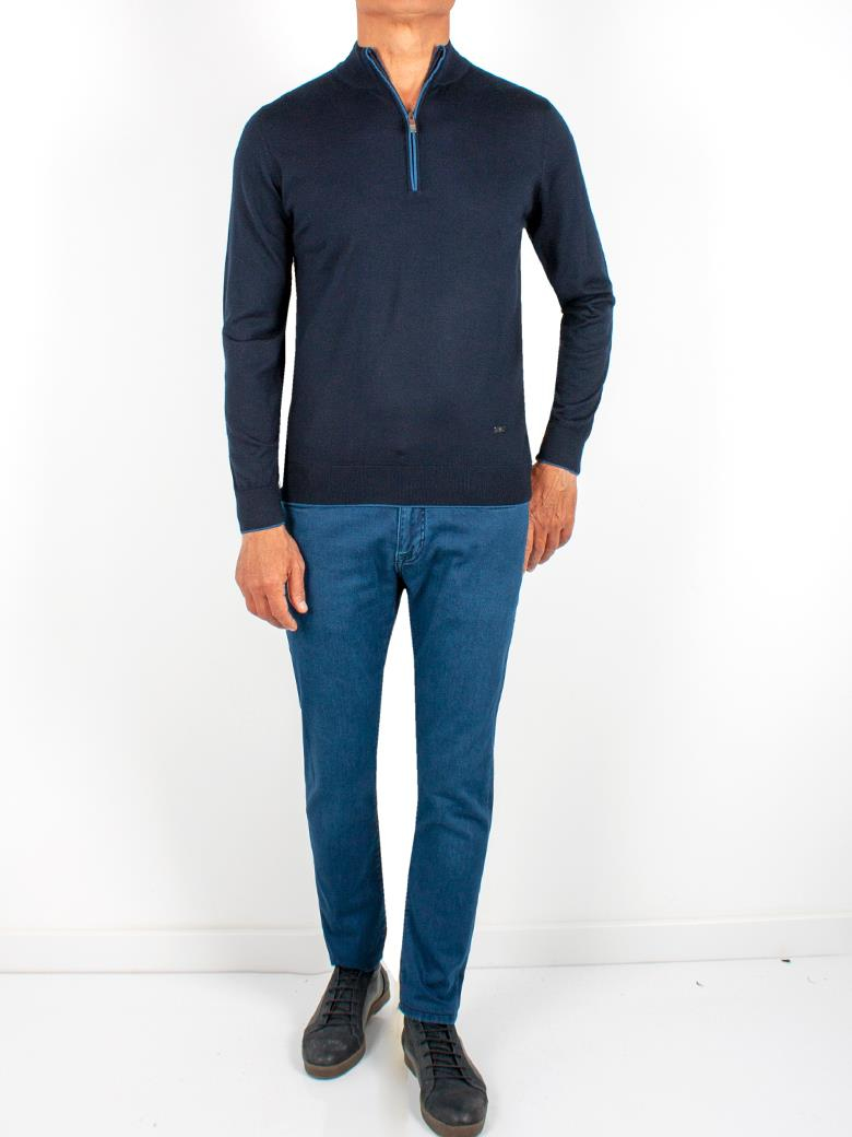 Yarım Balıkçı Fermuarlı Lacivert Triko Yün Kazak