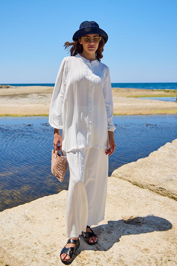 KatreKadın Pantolon Tunik İkili Takım Beyaz