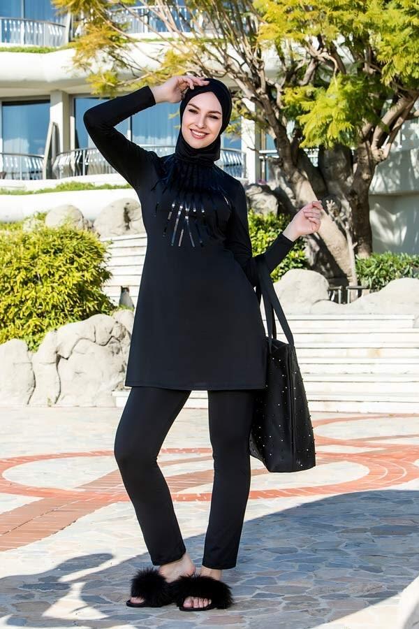 Armes Armes  Pullu Detay Büyük Beden Tam Kapalı Mayo