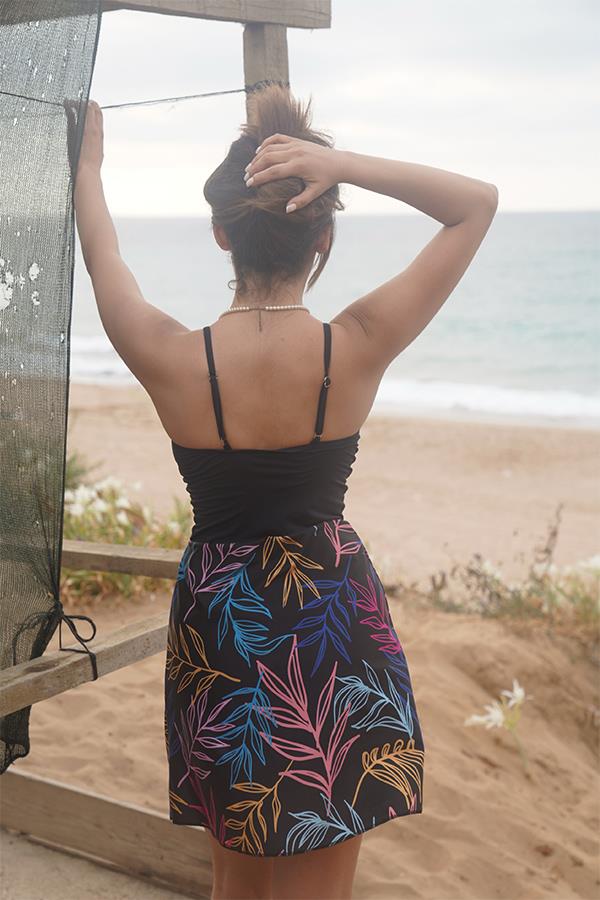 Starinci MayoKaplı Elbise Mayo Şortlu Siyah Renkli Yaprak