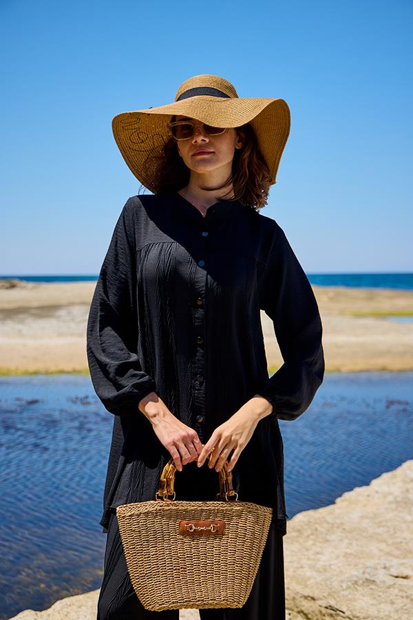 KatreKadın Pantolon Tunik İkili Takım Siyah Hafif Kumaş