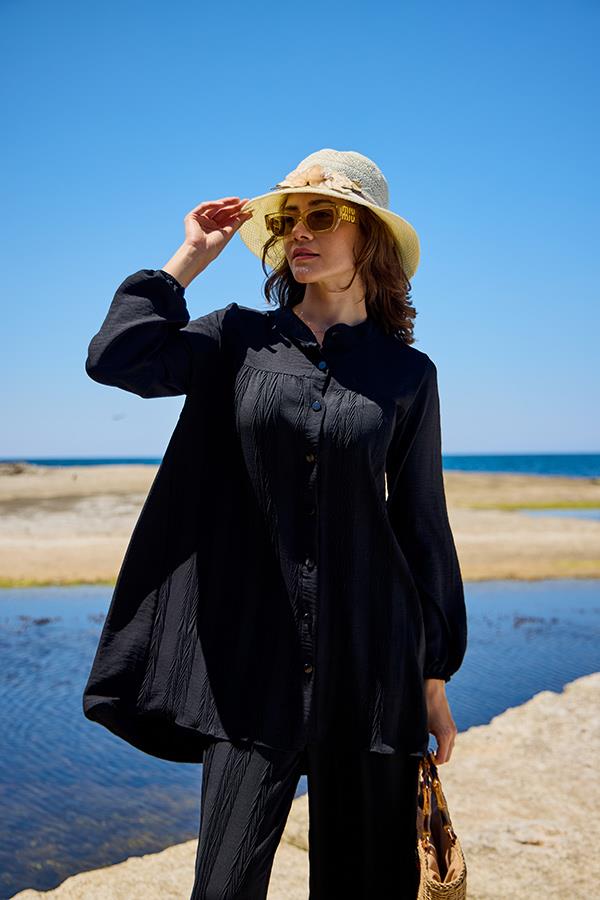 KatreKadın Pantolon Tunik İkili Takım Siyah Hafif Kumaş