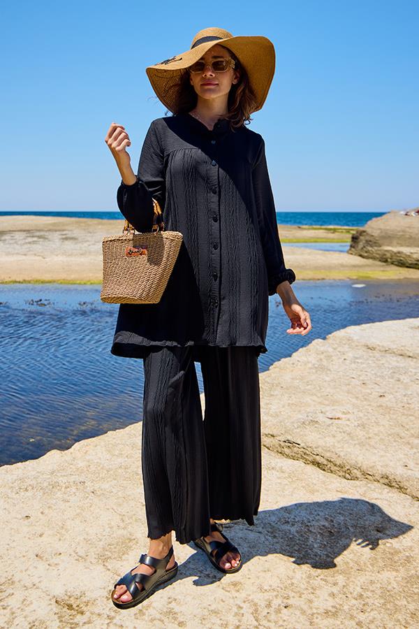 KatreKadın Pantolon Tunik İkili Takım Siyah Hafif Kumaş