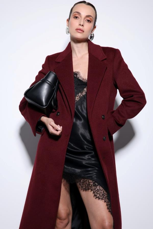 StarinciKadın Kaban Klasik Model Cepli Bordo