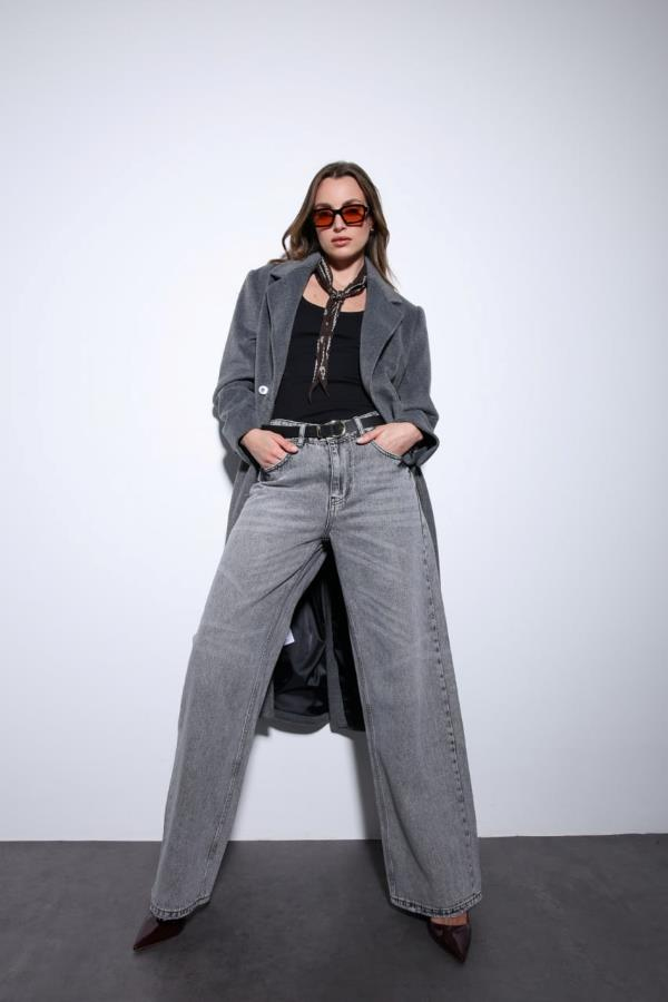 StarinciKadın Kaban Klasik Model Cepli Gri