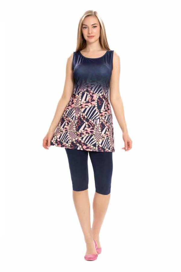 Starinci MayoKolsuz Tesettür Mayo Lacivert Alt Detay Zincir Desenli 