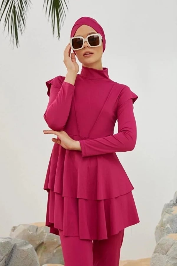 Starinci MayoTam Kapalı Likra Tesettür Mayo Pembe 