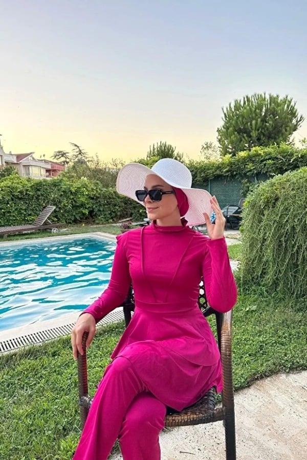 Starinci MayoTam Kapalı Likra Tesettür Mayo Pembe 