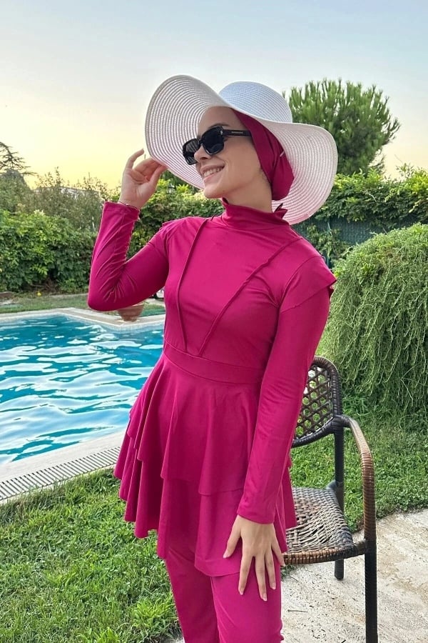 Starinci MayoTam Kapalı Likra Tesettür Mayo Pembe 