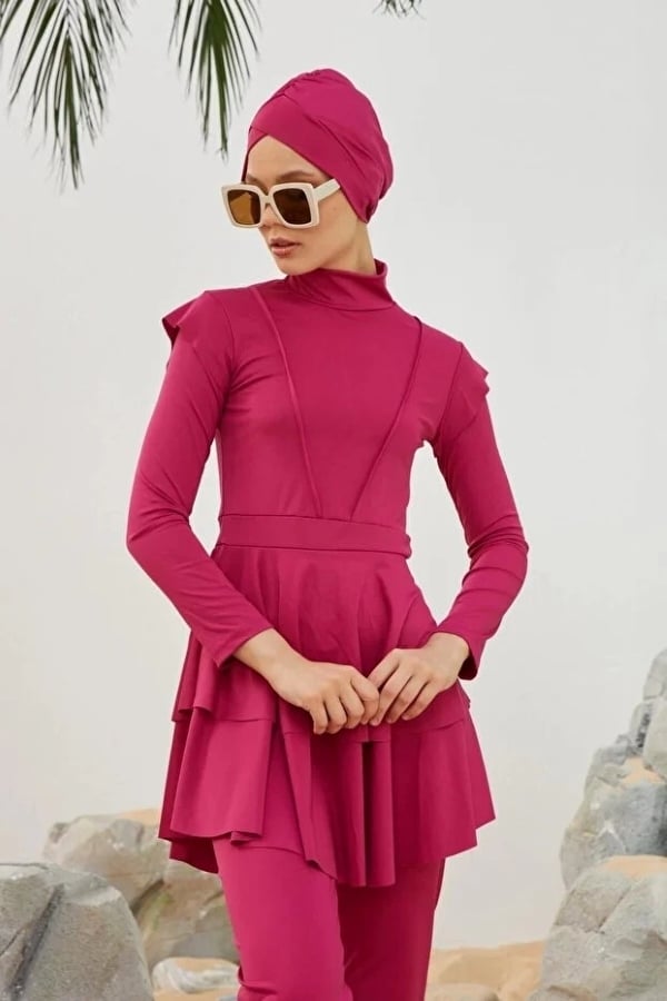 Starinci MayoTam Kapalı Likra Tesettür Mayo Pembe 