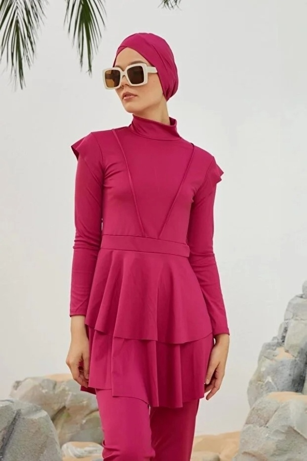 Starinci MayoTam Kapalı Likra Tesettür Mayo Pembe 