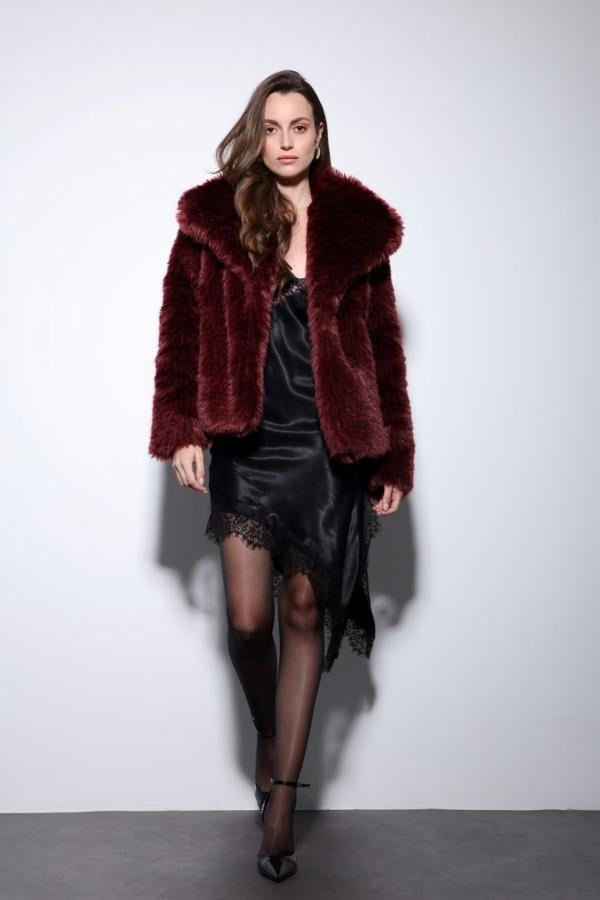 StarinciKadın Kürk Kaban Mürdüm