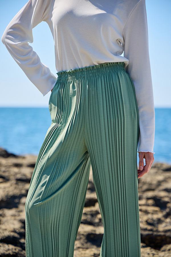 KatreKadın Ayrobin Pantolon Piliseli Su Yeşili