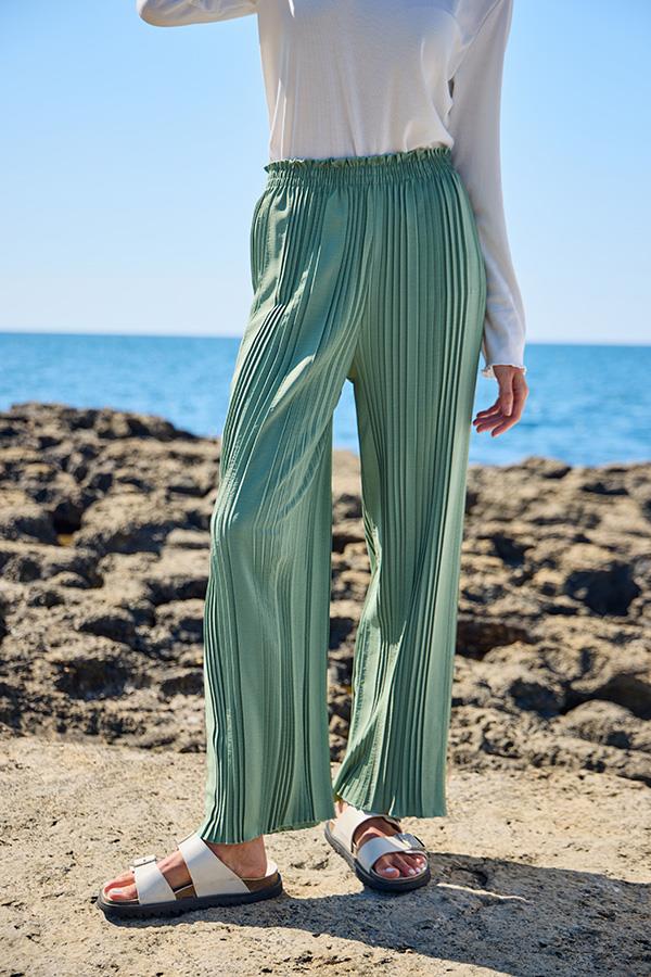 KatreKadın Ayrobin Pantolon Piliseli Su Yeşili