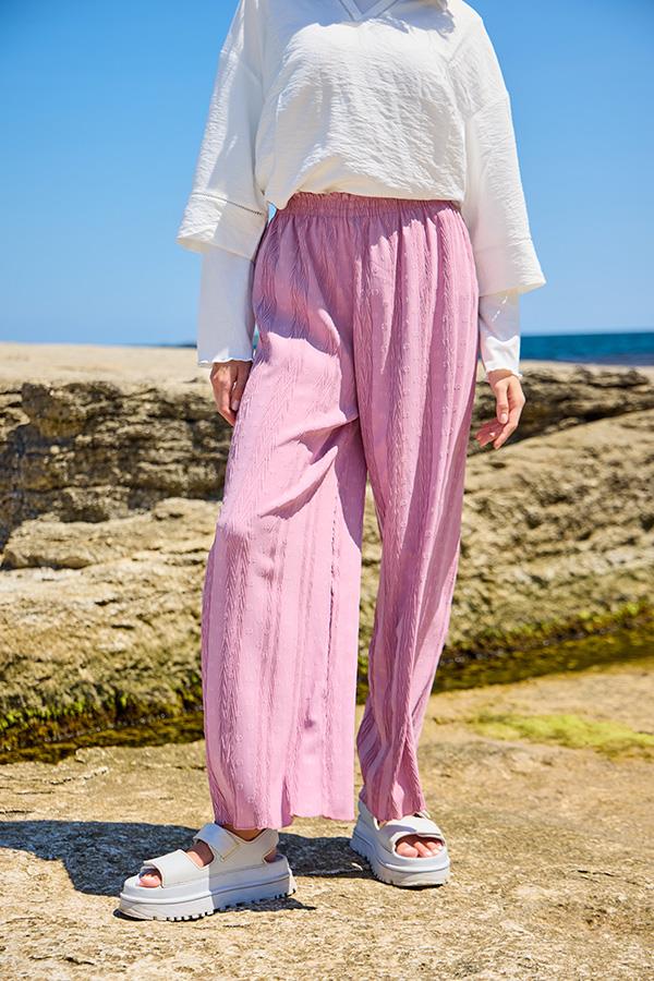 KatreKadın Pantolon Ayrobin Kumaş Pembe Puantiyeli