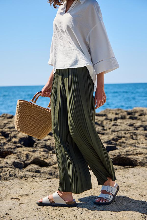 KatreKadın Pantolon Piliseli Hafif Koyu Yeşil