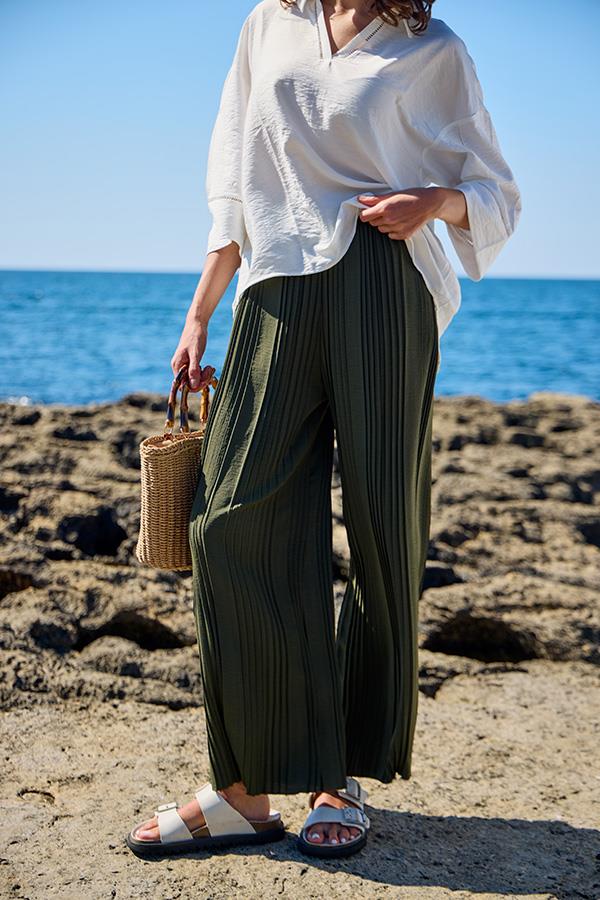 KatreKadın Pantolon Piliseli Hafif Koyu Yeşil