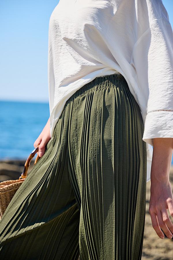 KatreKadın Pantolon Piliseli Hafif Koyu Yeşil