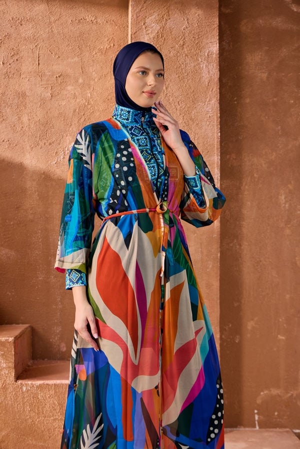 Starinci MayoTesettür Mayo Üzerine Kaftan Floral Desen 159