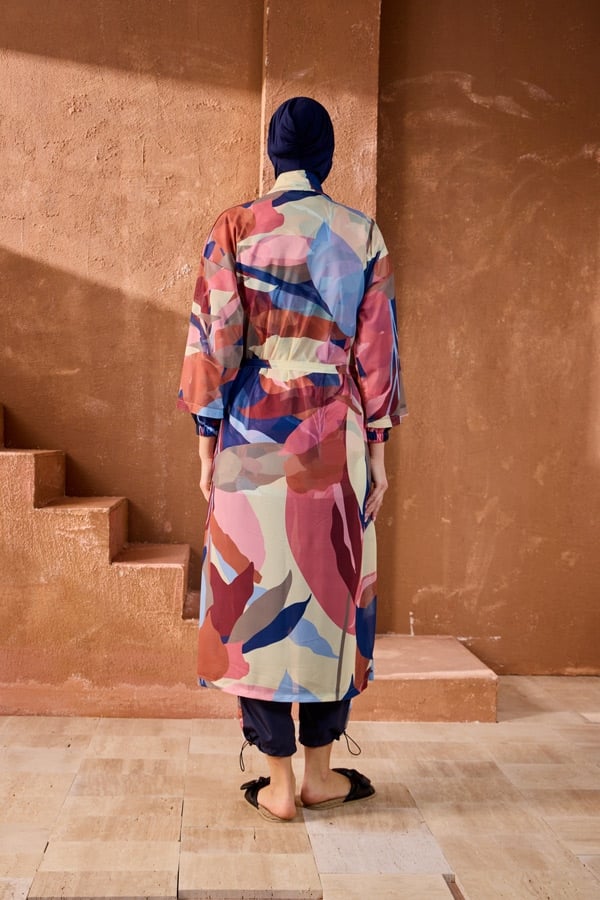 StarinciTesettur Mayo Üzerine Tek Kaftan Pareo Kübist Desen