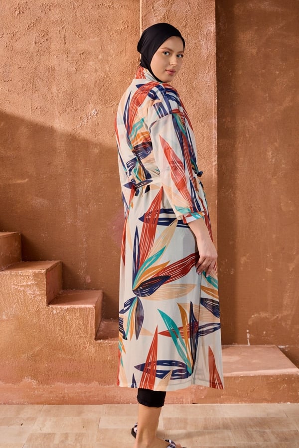 StarinciTesettür Mayo Üzerine Tek Kaftan Tribal Geometrik Desen