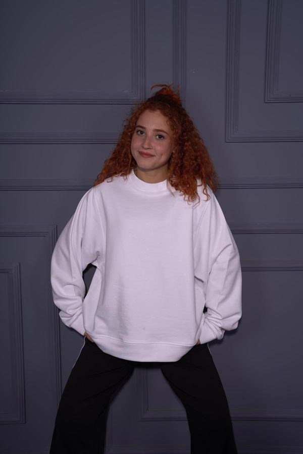 Starinci MayoStarinci Kadın Oversize Basic Sweatshirt Beyaz