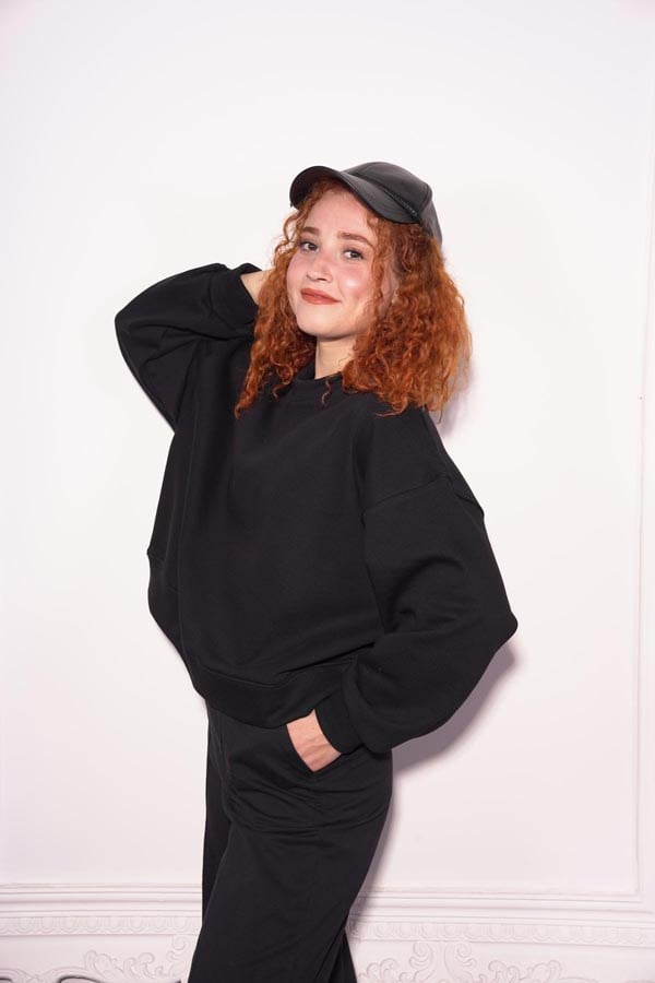 Starinci MayoStarinci Kadın Oversize Bisiklet Yaka İçi Polarlı Crop Sweatshirt