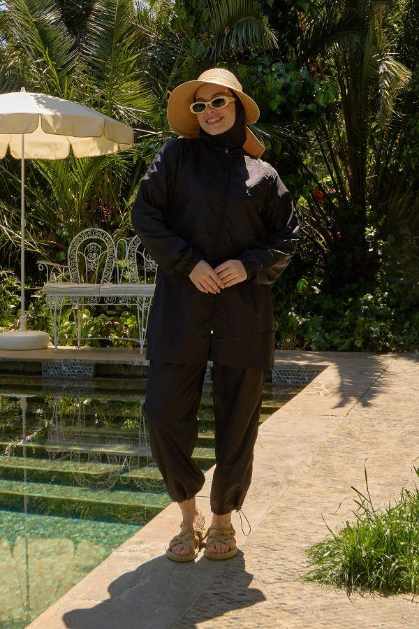 Starinci MayoKadın Tam Kapalı Siyah Paraşüt Tesettür Mayo