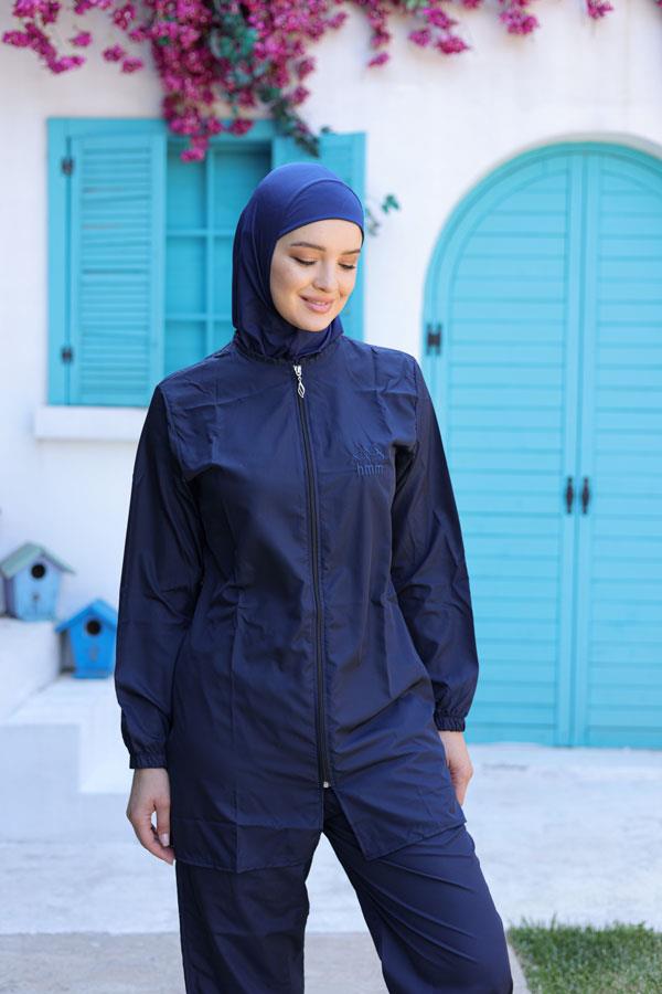 Starinci MayoKadın Tam Kapalı Lacivert Paraşüt Tesettür Mayo