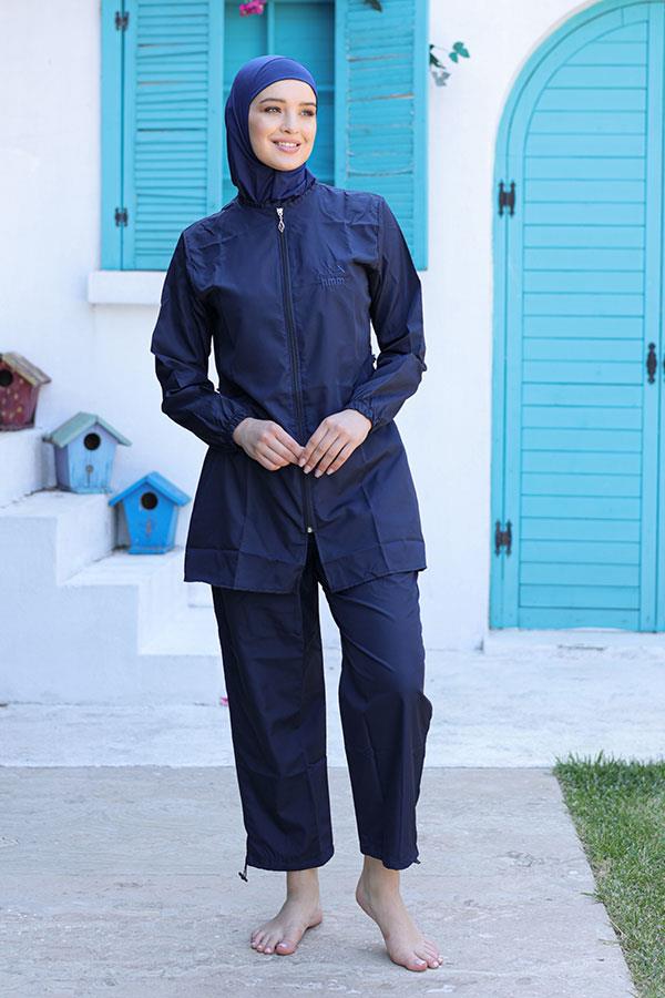Starinci MayoKadın Tam Kapalı Lacivert Paraşüt Tesettür Mayo