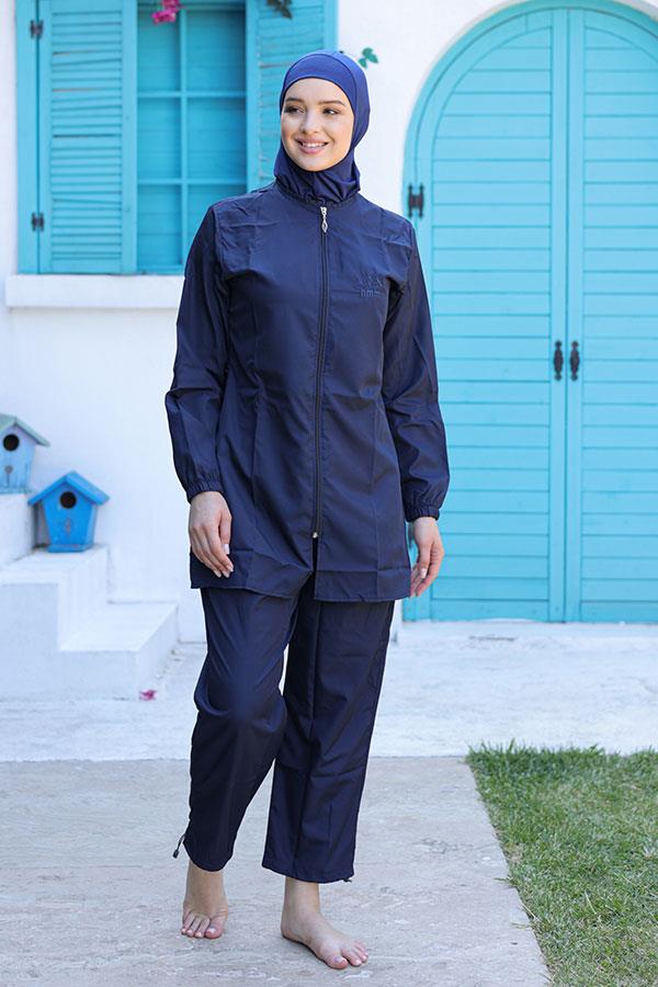 Starinci MayoKadın Tam Kapalı Lacivert Paraşüt Tesettür Mayo