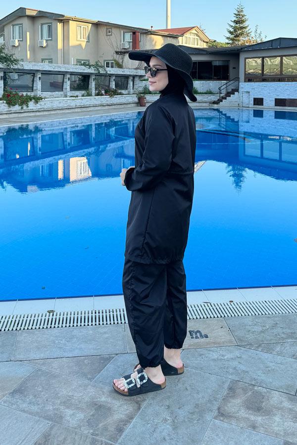 Starinci MayoKadın Tam Kapalı Siyah Paraşüt Tesettür Mayo